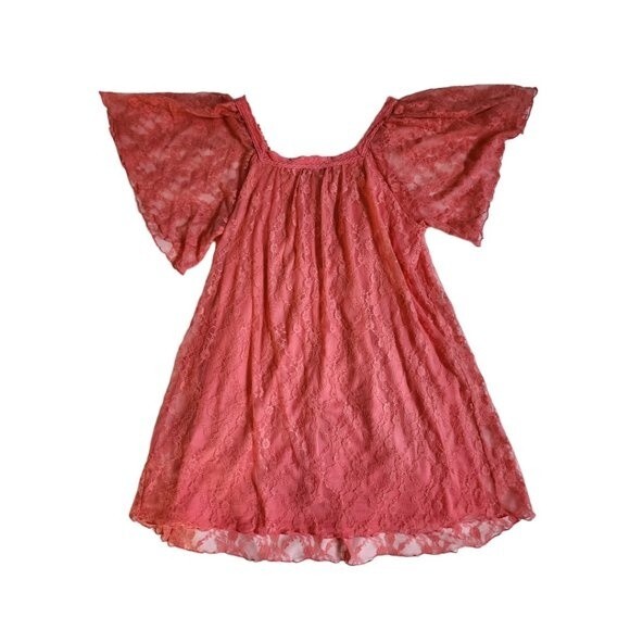 V Cristina flutter sleeve floral print lace overlay top sz M - Picture 2 of 12